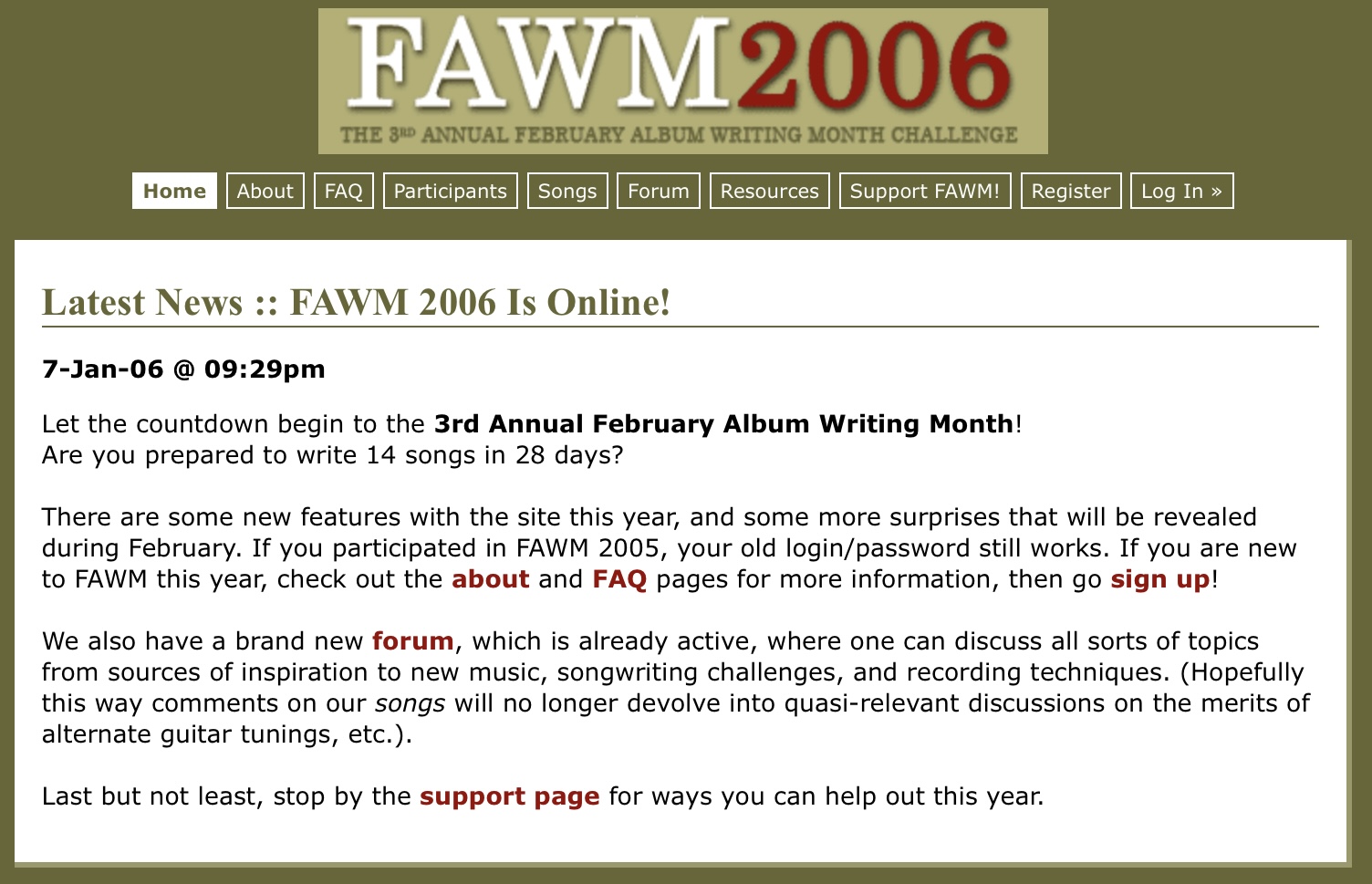 fawm2006 site 3rd anual February Album Writing Month